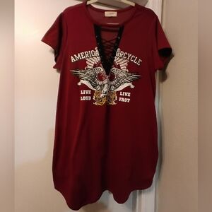 Women's Burgundy Moto Graphic Lace-Up Dress